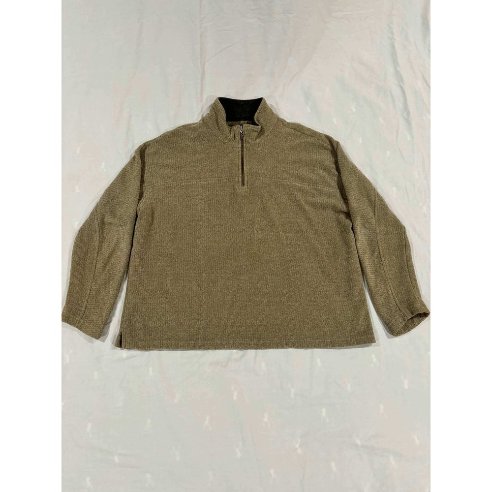 TRUE GRIT Mens XL 1/4 Zip‎ Pullover Sweater Khaki Textured Casual Outdoor Soft